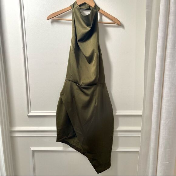 Elliatt Revolve Camo Asymmetric Satin Cocktail Dress Dark Green Size NWT - Picture 5 of 15